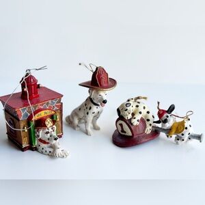 Dalmatian Fireman Christmas Tree Ornaments lot of 4 dog themed